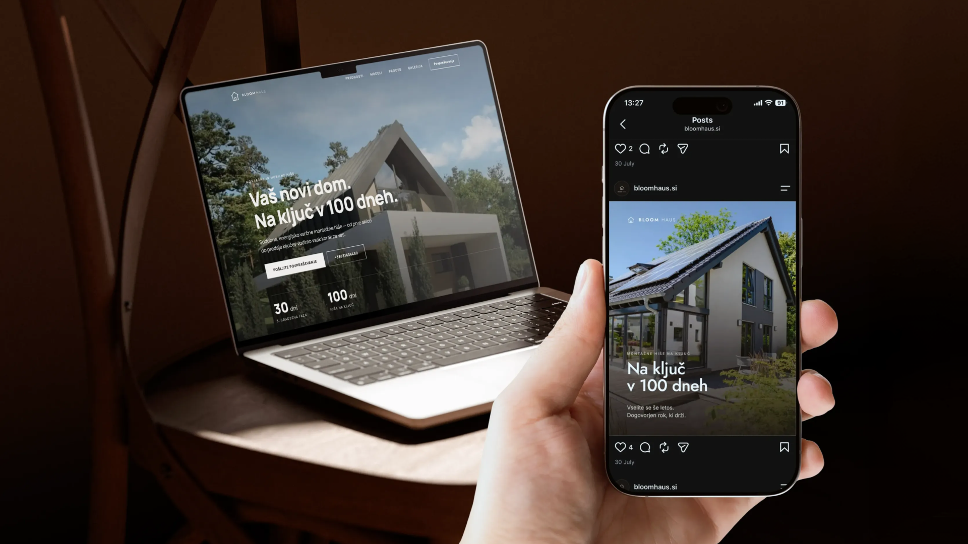Website development for Bloom Haus: the new website shown on a laptop and smartphone