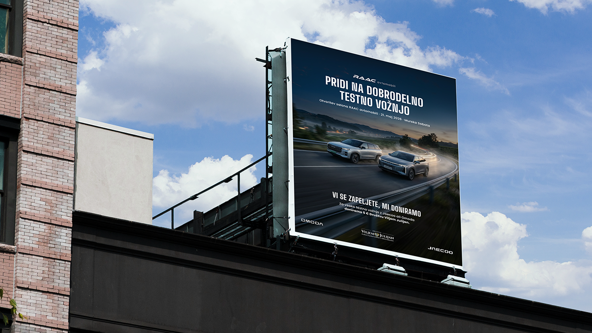 Graphic design: large-format billboard for RAAC avtomobili promoting a test drive for a good cause