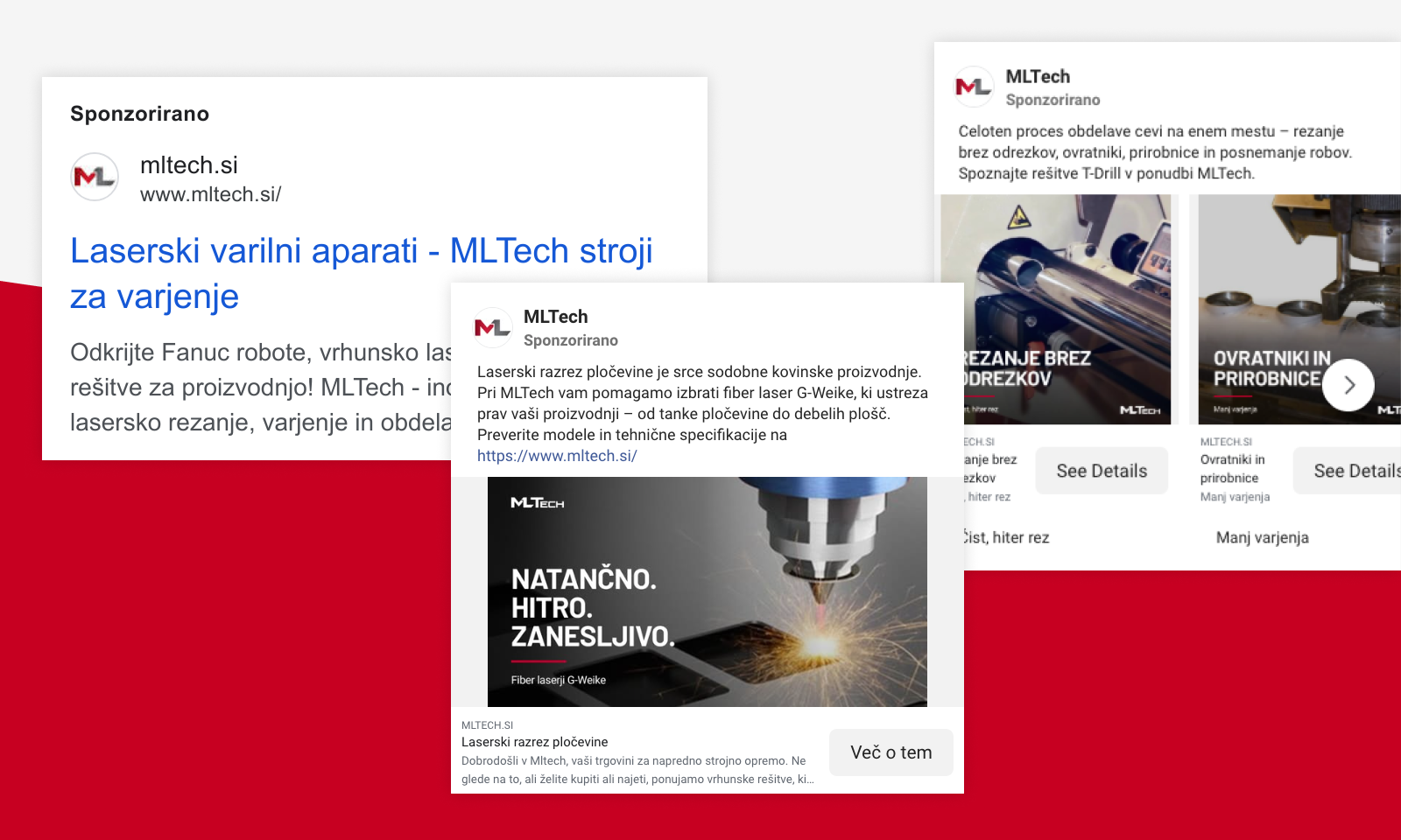 B2B advertising for MLTech: example Google Ads and Meta ads for laser welding machines