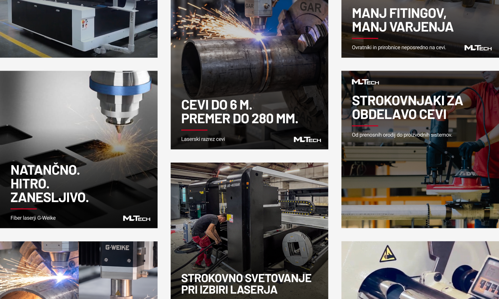 Creative for MLTech: custom campaigns showing laser tube cutting and welding