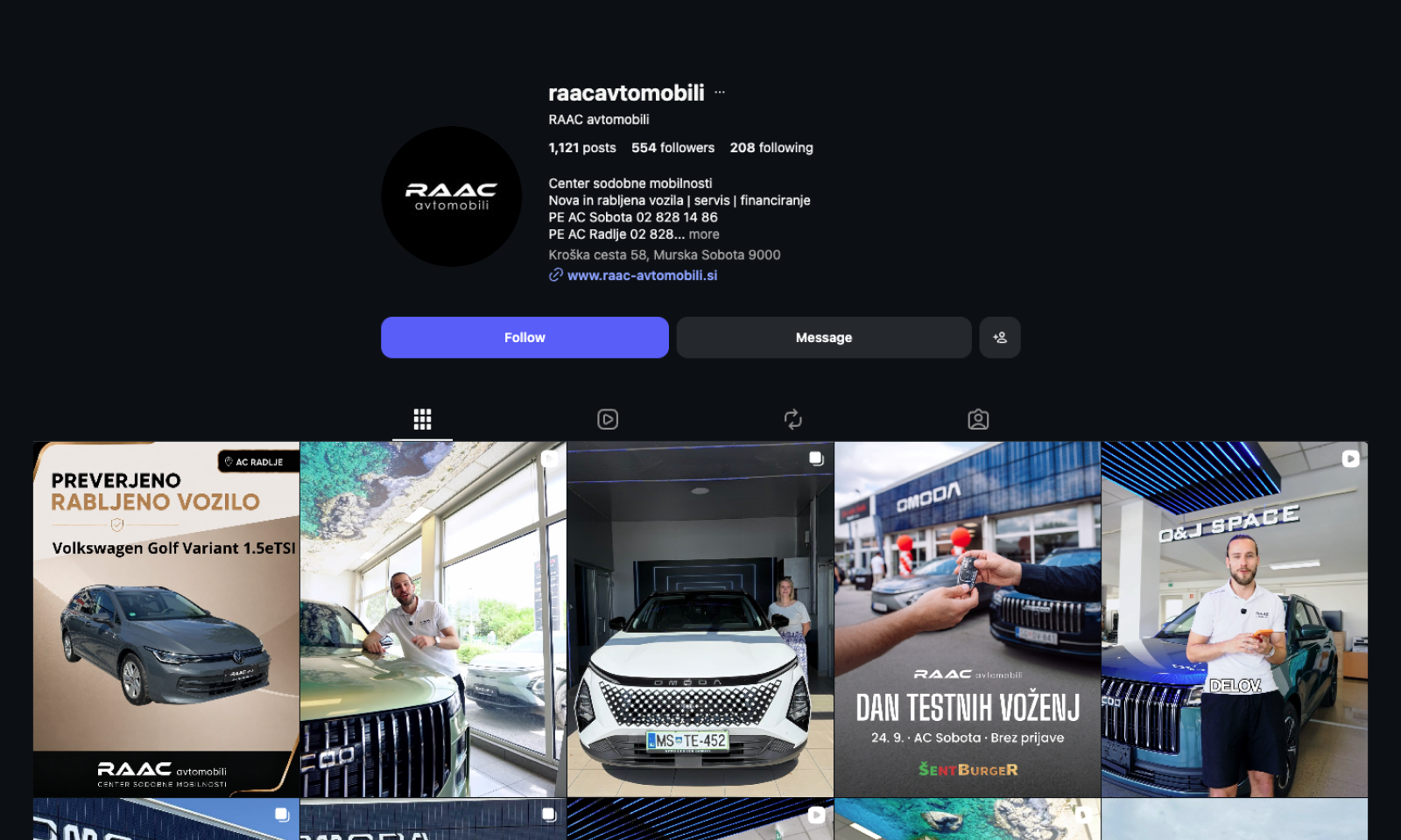 Social media consolidation for RAAC avtomobili: unified Instagram profile raacavtomobili