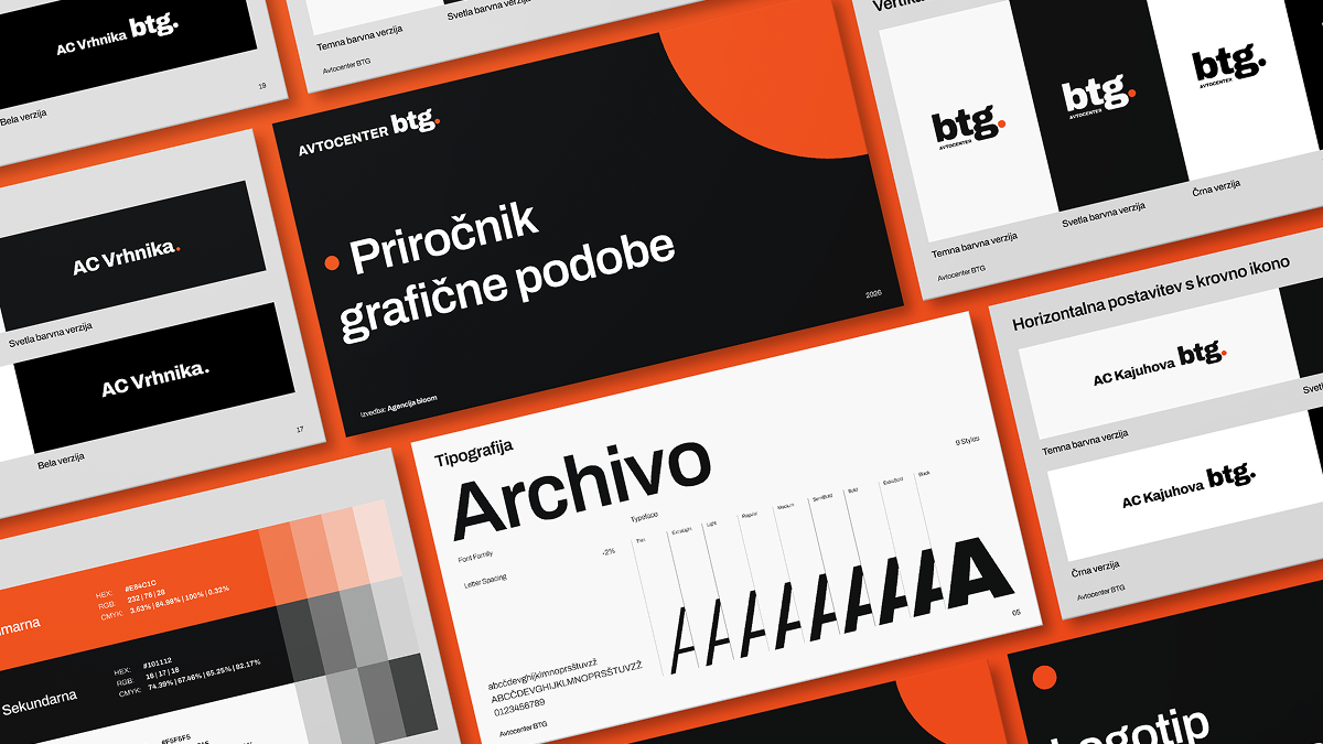 Brand development – Agencija bloom: visual identity guidelines for the AC Vrhnika and AC Kajuhova car dealerships (BTG)