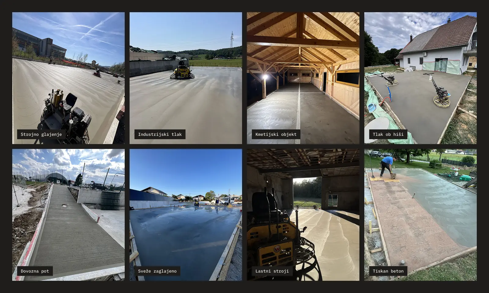 Completed projects by Tlaki Leskovar: industrial concrete floors, power troweling and stamped concrete