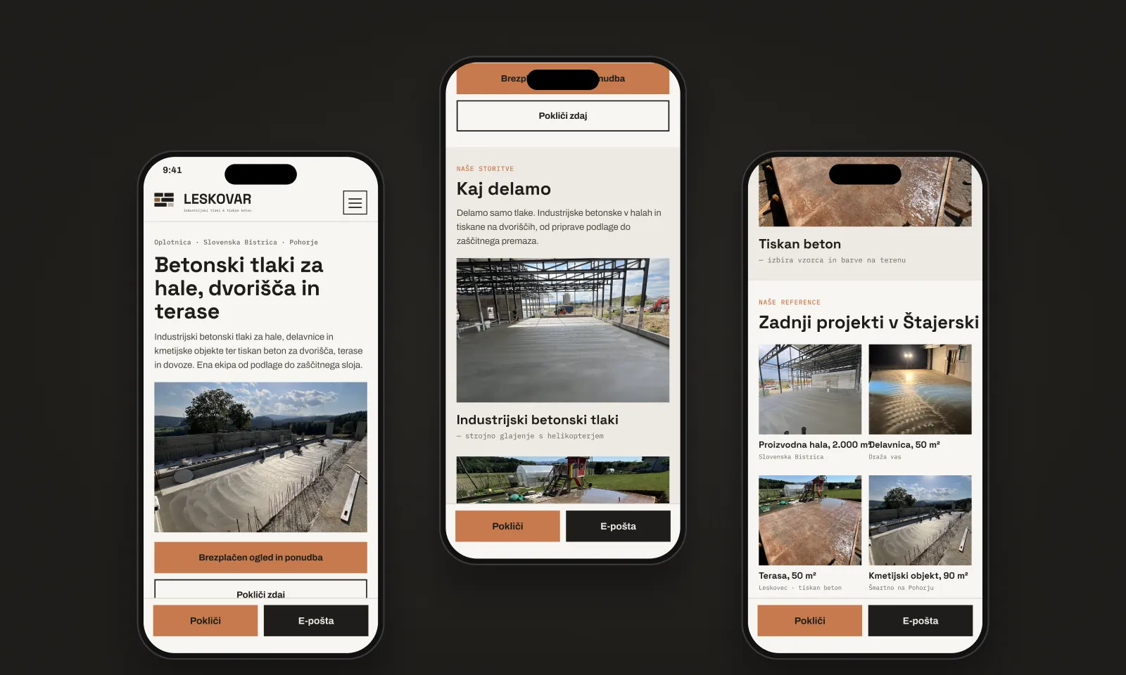 Mobile view of the site with one-tap calling