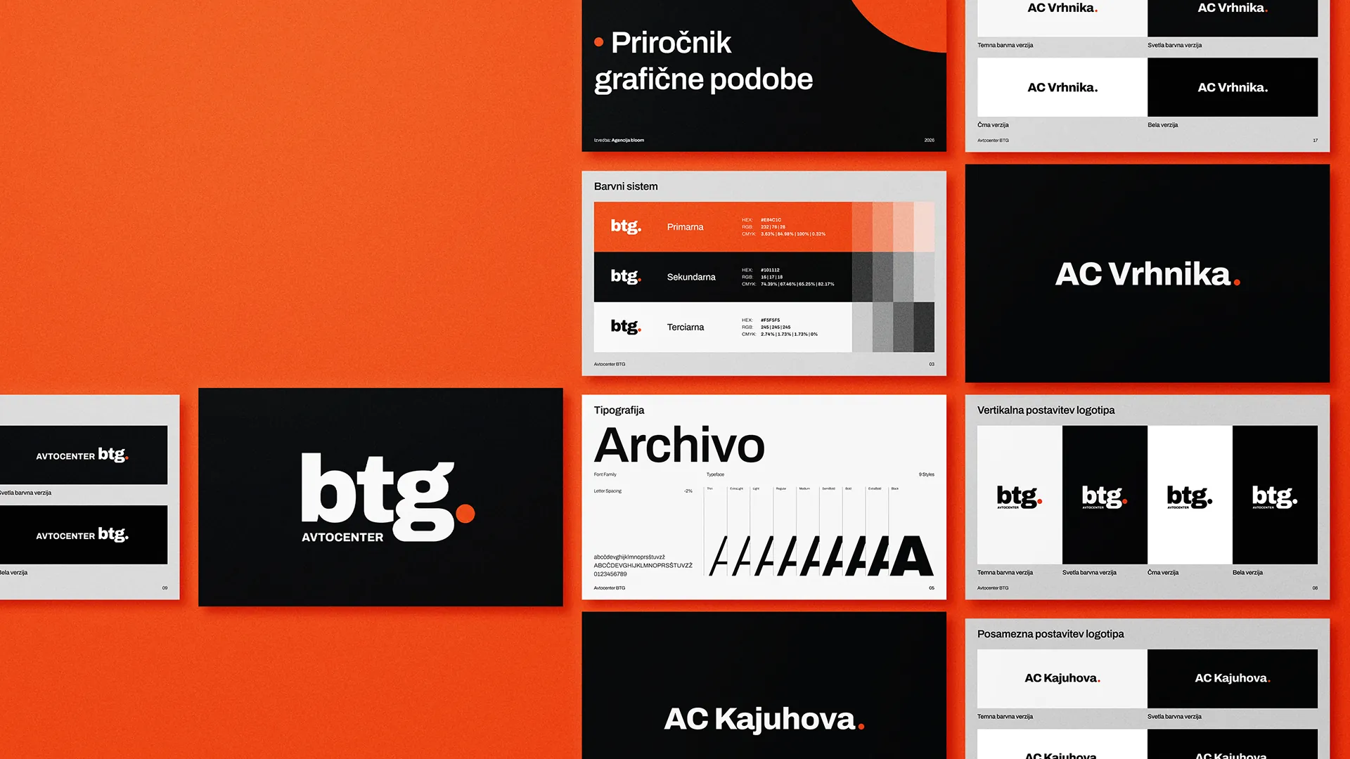 Avtocenter BTG logo and visual identity redesign, pages from the brand guidelines