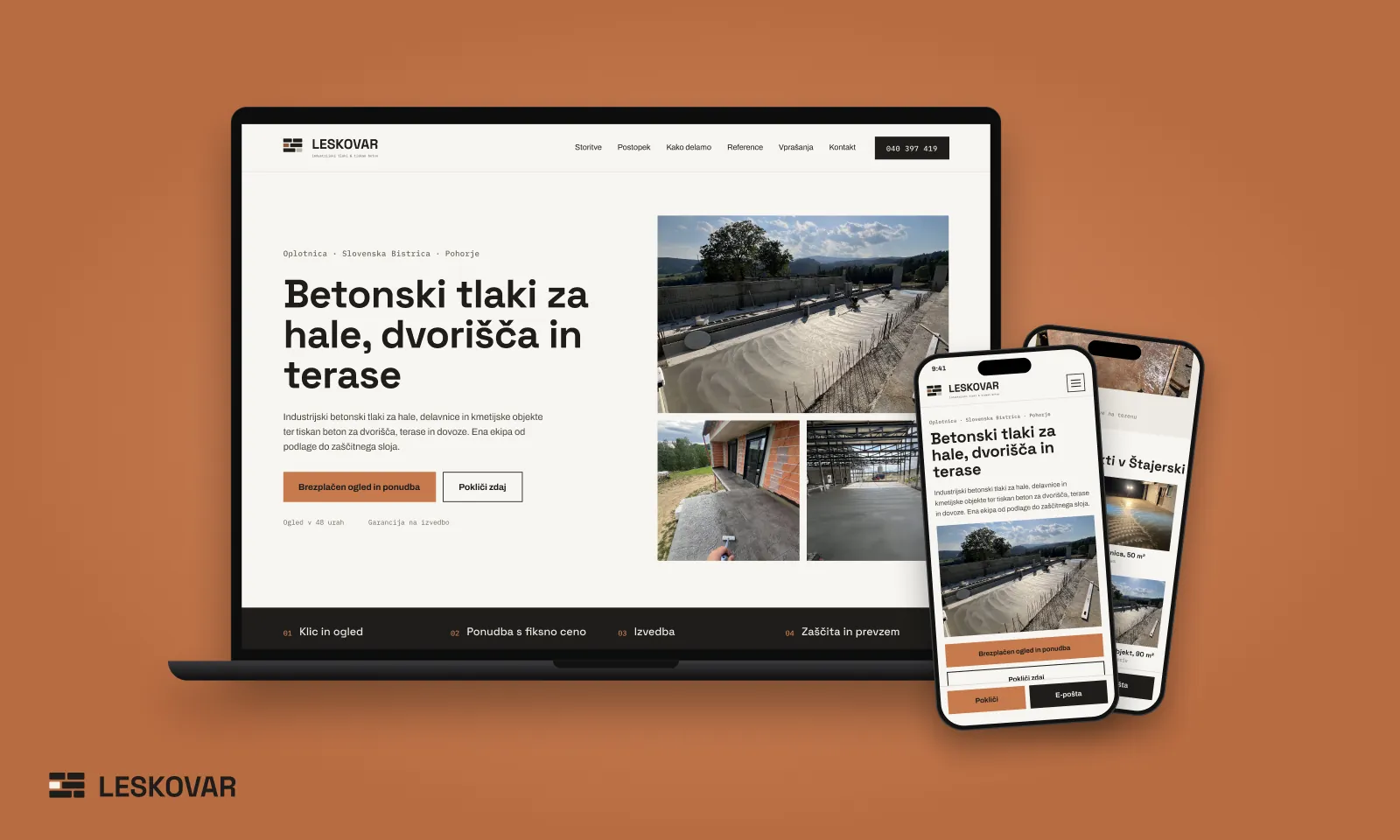 Tlaki Leskovar business website on phone and desktop